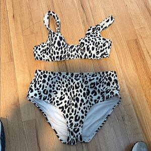Kona Sol Black and White Leopard Print Bikini Set